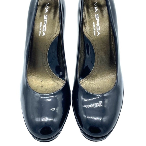 Via Spiga Black Platform Round Toe Pumps; Black Patent; Italian; Size 7.5M - Picture 4 of 7